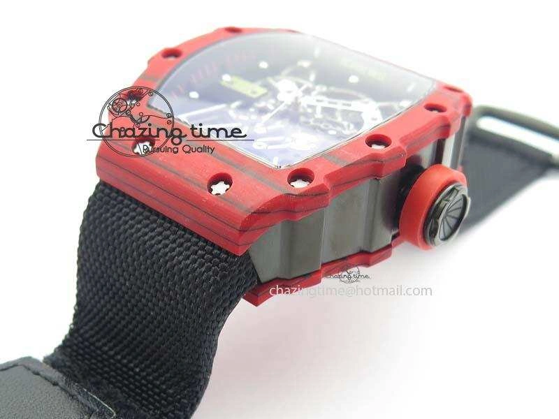 RM 035-2 Red Carbon Black Inner Bezel Skeleton Dial On Black Nylon Strap MIYOTA Efficient 9565