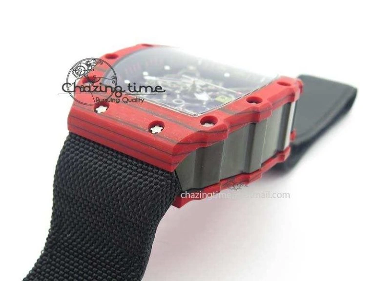 RM 035-2 Red Carbon Black Inner Bezel Skeleton Dial On Black Nylon Strap MIYOTA Efficient 9565