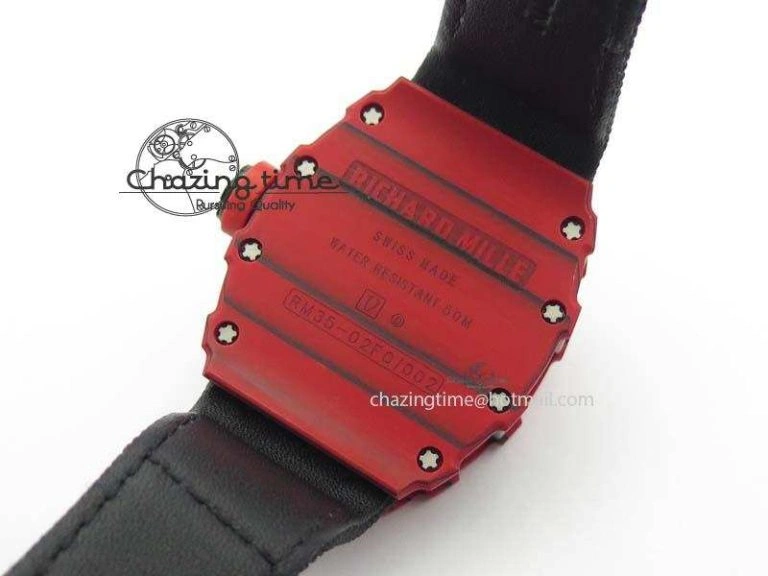 RM 035-2 Red Carbon Black Inner Bezel Skeleton Dial On Black Nylon Strap MIYOTA Efficient 9565