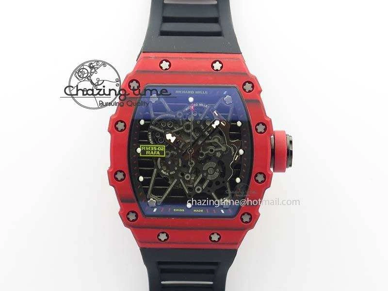 WrinkleFree RM 035-2 Red Carbon Black Inner Bezel Skeleton Dial On Black Rubber Strap MIYOTA 9564