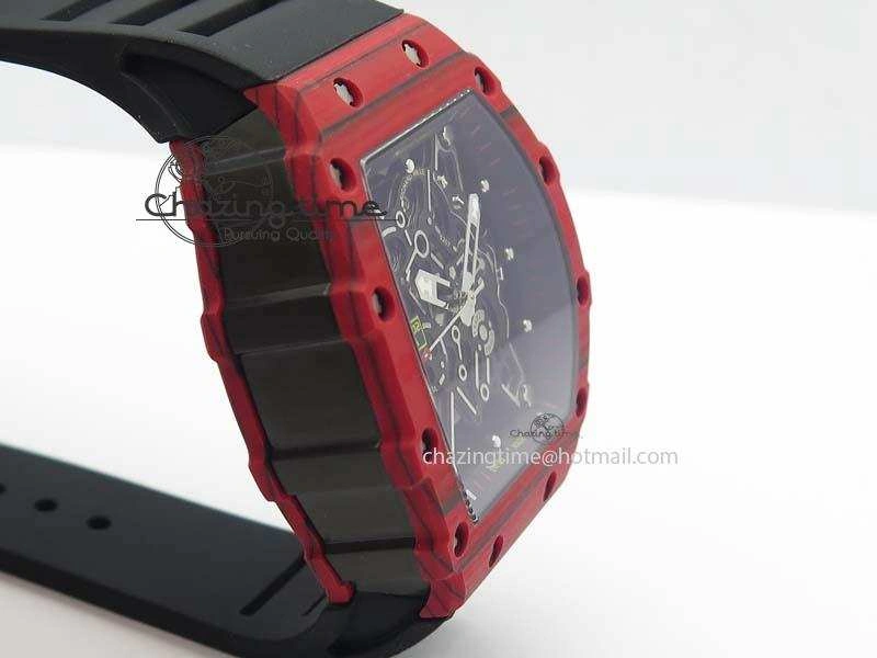 WrinkleFree RM 035-2 Red Carbon Black Inner Bezel Skeleton Dial On Black Rubber Strap MIYOTA 9564