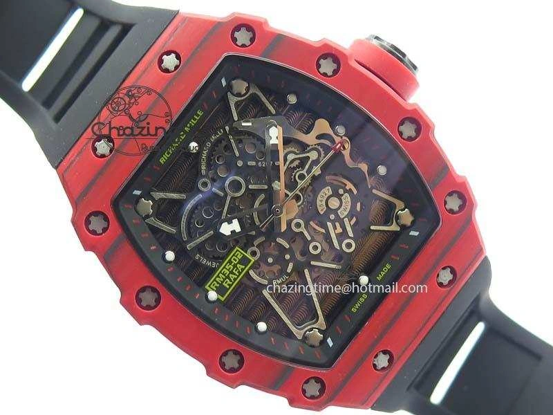 WrinkleFree RM 035-2 Red Carbon Black Inner Bezel Skeleton Dial On Black Rubber Strap MIYOTA 9564
