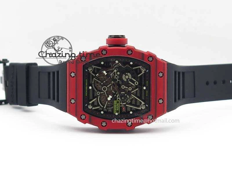 WrinkleFree RM 035-2 Red Carbon Black Inner Bezel Skeleton Dial On Black Rubber Strap MIYOTA 9564