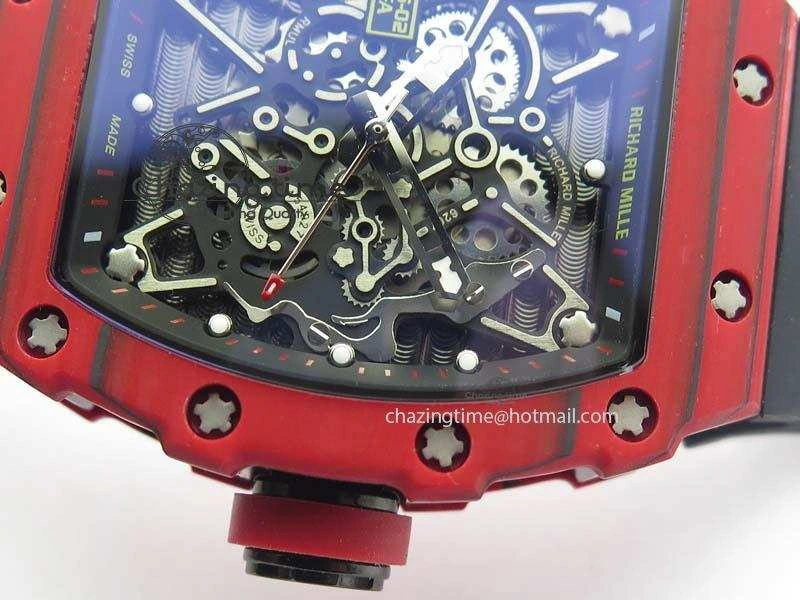 WrinkleFree RM 035-2 Red Carbon Black Inner Bezel Skeleton Dial On Black Rubber Strap MIYOTA 9564