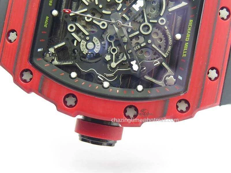 WrinkleFree RM 035-2 Red Carbon Black Inner Bezel Skeleton Dial On Black Rubber Strap MIYOTA 9564