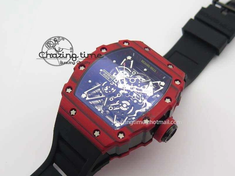 WrinkleFree RM 035-2 Red Carbon Black Inner Bezel Skeleton Dial On Black Rubber Strap MIYOTA 9564