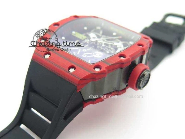 WrinkleFree RM 035-2 Red Carbon Black Inner Bezel Skeleton Dial On Black Rubber Strap MIYOTA 9564