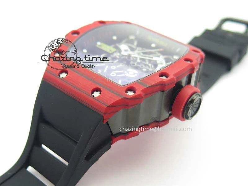WrinkleFree RM 035-2 Red Carbon Black Inner Bezel Skeleton Dial On Black Rubber Strap MIYOTA 9564