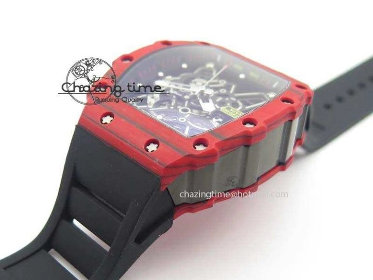 WrinkleFree RM 035-2 Red Carbon Black Inner Bezel Skeleton Dial On Black Rubber Strap MIYOTA 9564