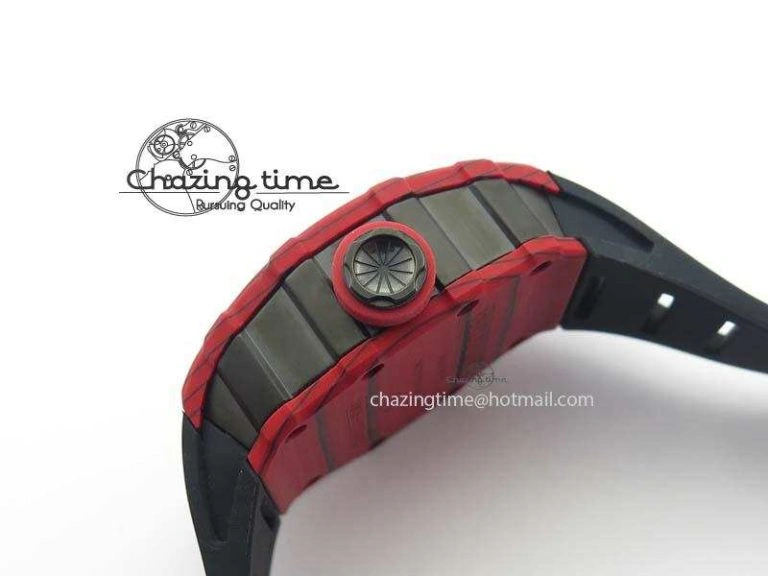 WrinkleFree RM 035-2 Red Carbon Black Inner Bezel Skeleton Dial On Black Rubber Strap MIYOTA 9564