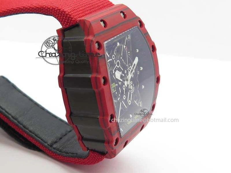 RM 035-2 Red Carbon Black Inner Bezel Skeleton Dial On Red Nylon Strap MIYOTA Sustainable 9572