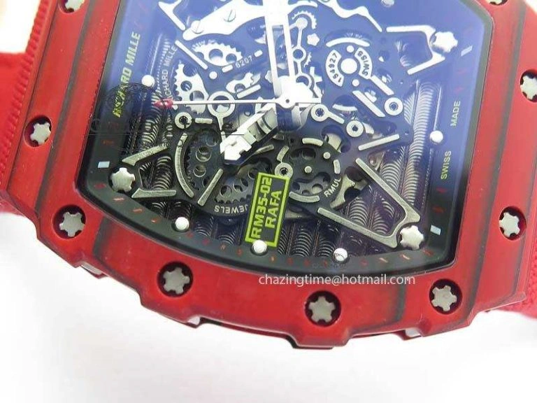 RM 035-2 Red Carbon Black Inner Bezel Skeleton Dial On Red Nylon Strap MIYOTA Sustainable 9572