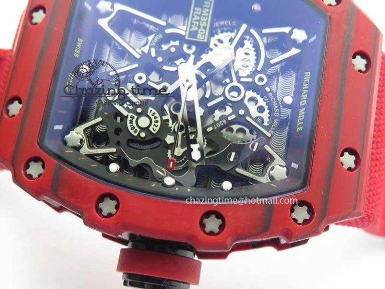 RM 035-2 Red Carbon Black Inner Bezel Skeleton Dial On Red Nylon Strap MIYOTA Sustainable 9572