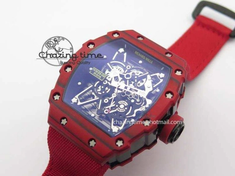 RM 035-2 Red Carbon Black Inner Bezel Skeleton Dial On Red Nylon Strap MIYOTA Sustainable 9572