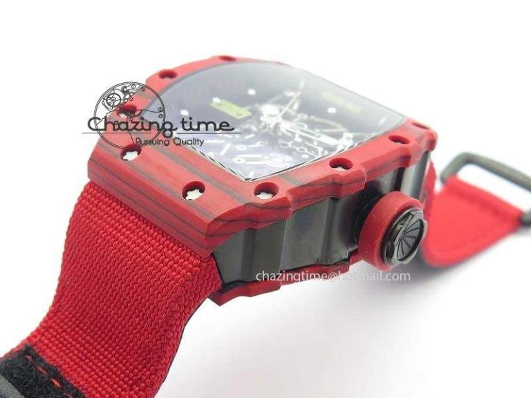 RM 035-2 Red Carbon Black Inner Bezel Skeleton Dial On Red Nylon Strap MIYOTA Sustainable 9572