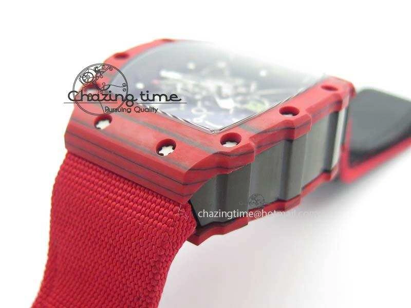 RM 035-2 Red Carbon Black Inner Bezel Skeleton Dial On Red Nylon Strap MIYOTA Sustainable 9572