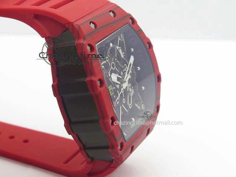 TravelReady RM 035-2 Red Carbon Black Inner Bezel Skeleton Dial On Red Rubber Strap MIYOTA 9571