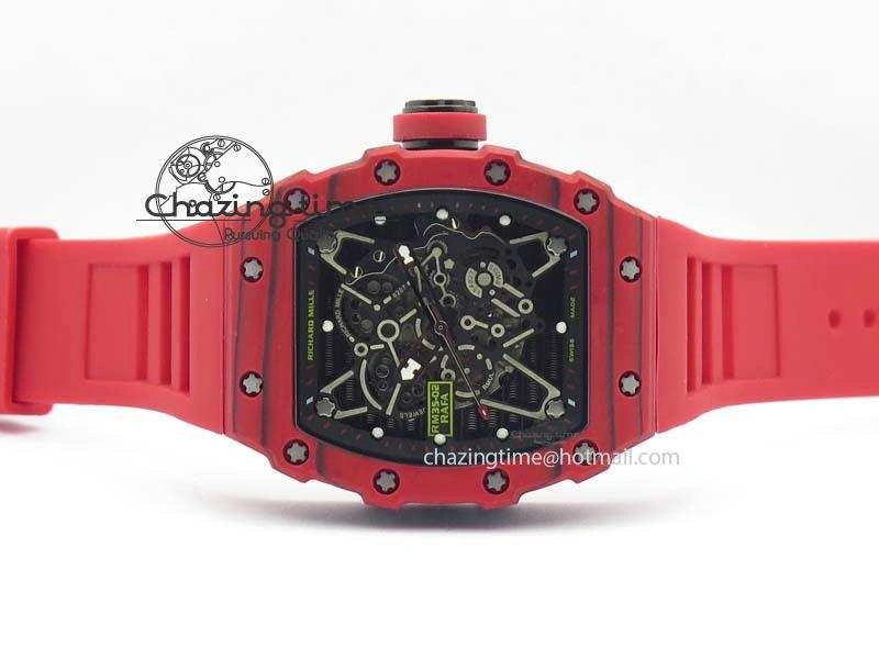 TravelReady RM 035-2 Red Carbon Black Inner Bezel Skeleton Dial On Red Rubber Strap MIYOTA 9571