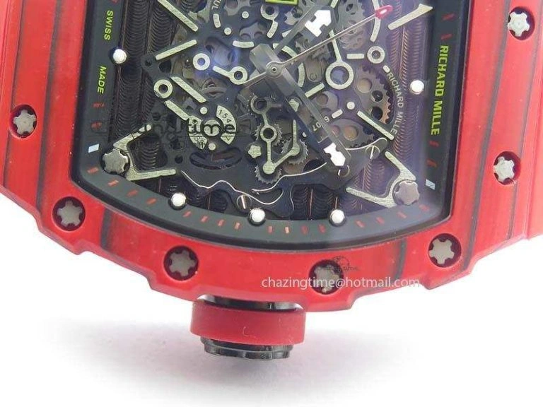 TravelReady RM 035-2 Red Carbon Black Inner Bezel Skeleton Dial On Red Rubber Strap MIYOTA 9571