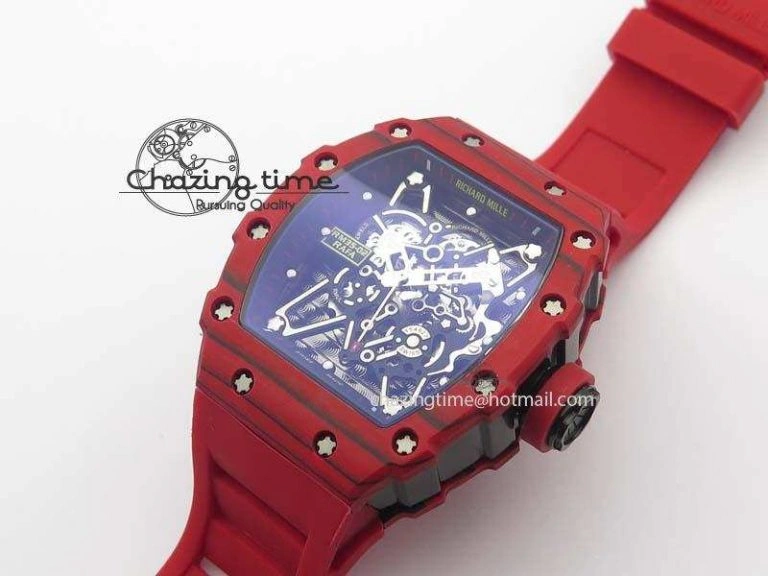 TravelReady RM 035-2 Red Carbon Black Inner Bezel Skeleton Dial On Red Rubber Strap MIYOTA 9571