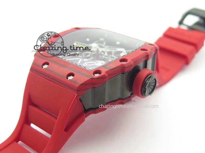 TravelReady RM 035-2 Red Carbon Black Inner Bezel Skeleton Dial On Red Rubber Strap MIYOTA 9571