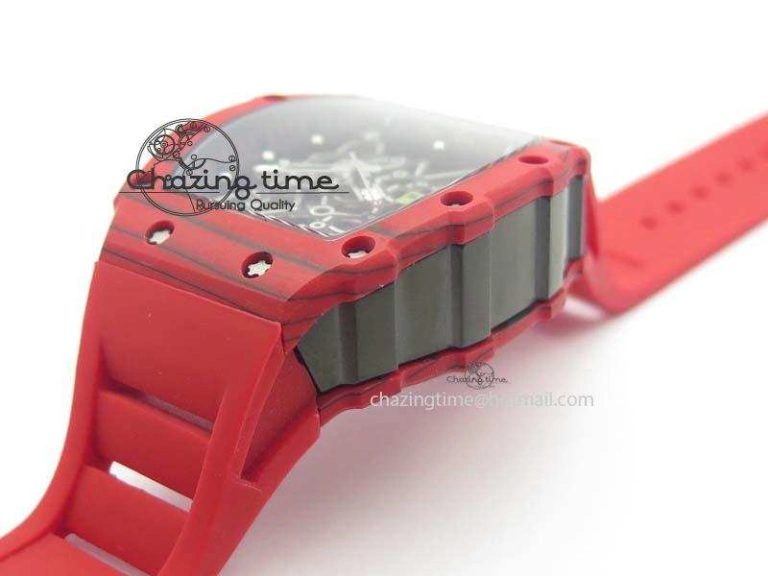 TravelReady RM 035-2 Red Carbon Black Inner Bezel Skeleton Dial On Red Rubber Strap MIYOTA 9571