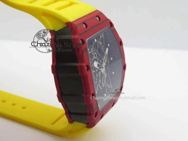 RM 035-2 Red Carbon Black Inner Bezel Skeleton Dial On Yellow Rubber Strap MIYOTA Trendsetting 9566
