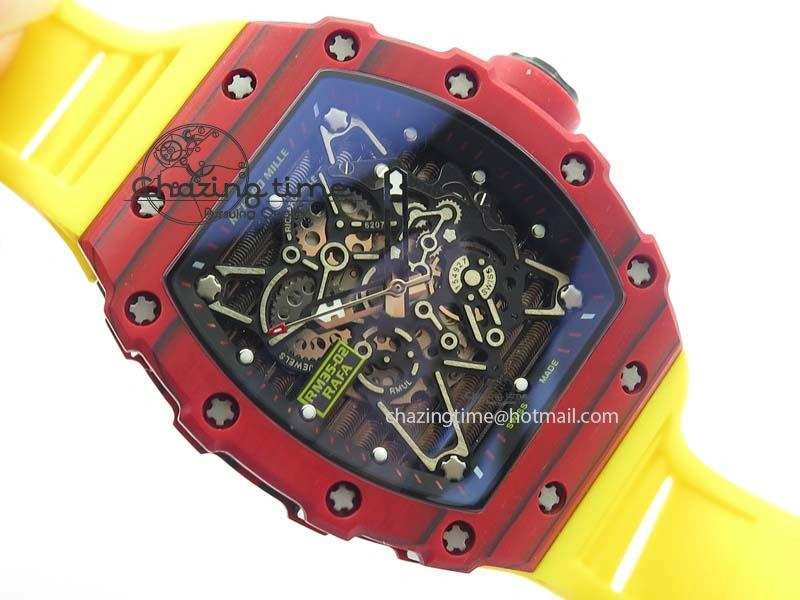 RM 035-2 Red Carbon Black Inner Bezel Skeleton Dial On Yellow Rubber Strap MIYOTA Trendsetting 9566
