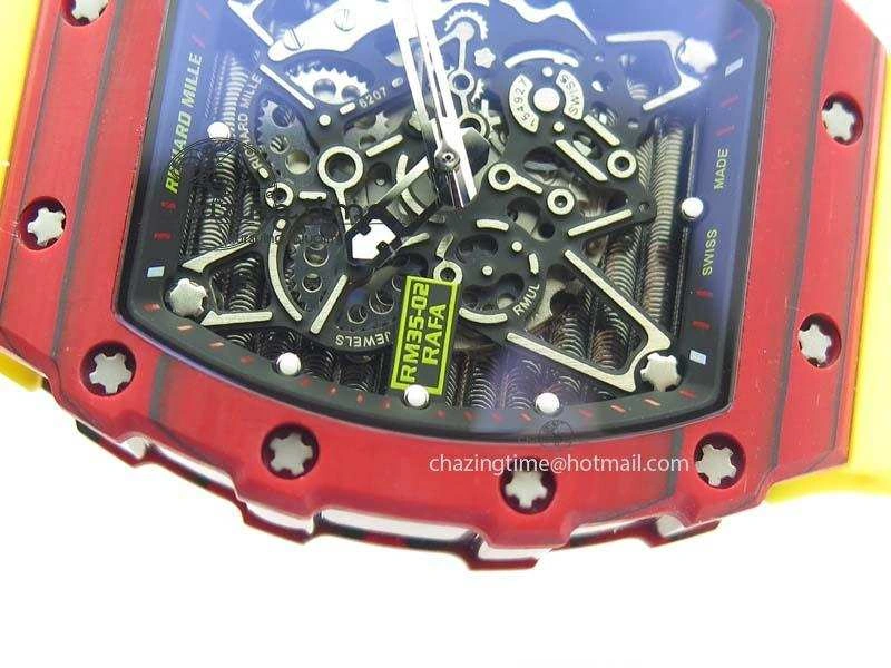 RM 035-2 Red Carbon Black Inner Bezel Skeleton Dial On Yellow Rubber Strap MIYOTA Trendsetting 9566