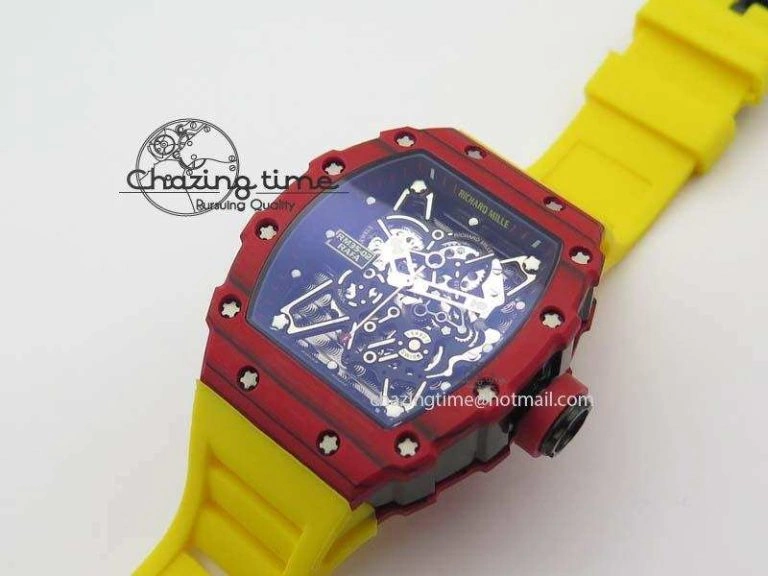 RM 035-2 Red Carbon Black Inner Bezel Skeleton Dial On Yellow Rubber Strap MIYOTA Trendsetting 9566