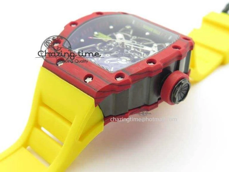 RM 035-2 Red Carbon Black Inner Bezel Skeleton Dial On Yellow Rubber Strap MIYOTA Trendsetting 9566