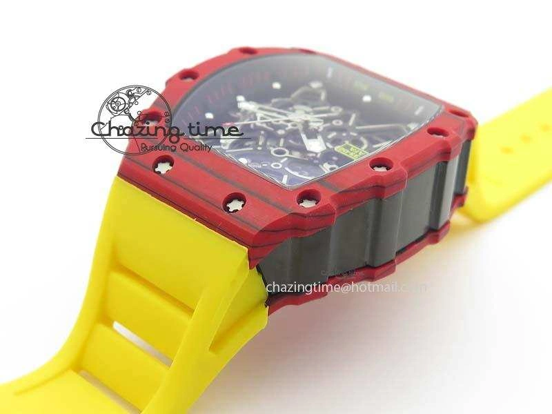 RM 035-2 Red Carbon Black Inner Bezel Skeleton Dial On Yellow Rubber Strap MIYOTA Trendsetting 9566