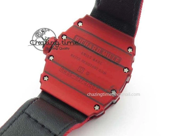 Tailored RM 035-2 Red Carbon Red Inner Bezel Skeleton Dial On Red Nylon Strap MIYOTA 9570