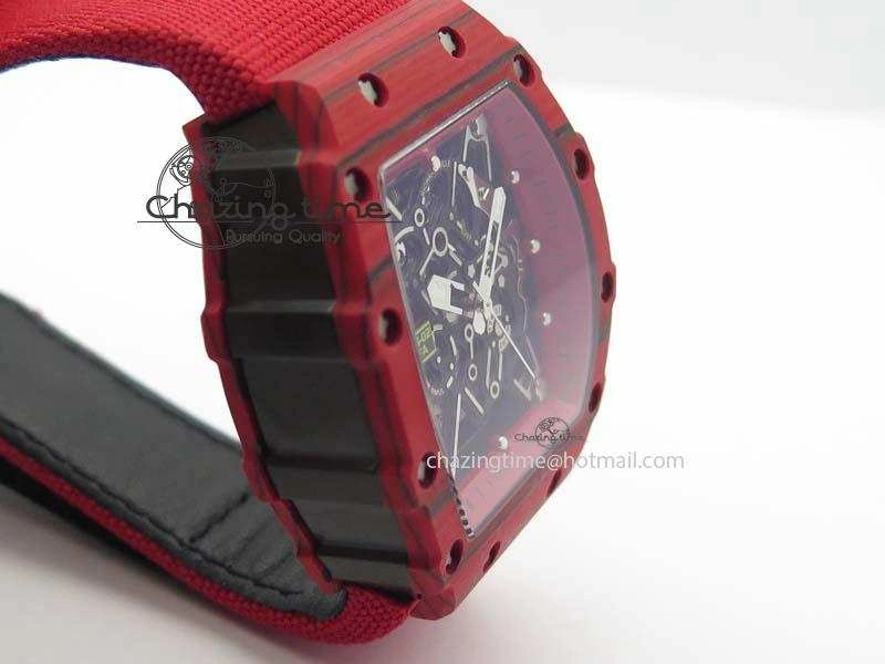 Tailored RM 035-2 Red Carbon Red Inner Bezel Skeleton Dial On Red Nylon Strap MIYOTA 9570