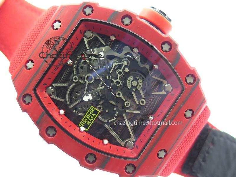Tailored RM 035-2 Red Carbon Red Inner Bezel Skeleton Dial On Red Nylon Strap MIYOTA 9570