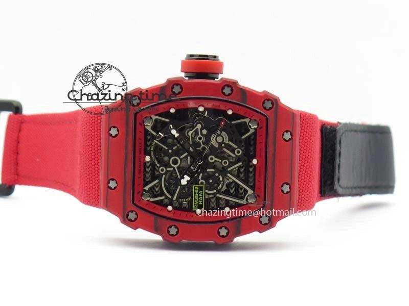 Tailored RM 035-2 Red Carbon Red Inner Bezel Skeleton Dial On Red Nylon Strap MIYOTA 9570