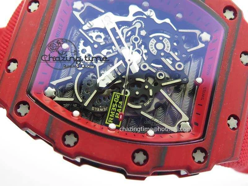 Tailored RM 035-2 Red Carbon Red Inner Bezel Skeleton Dial On Red Nylon Strap MIYOTA 9570