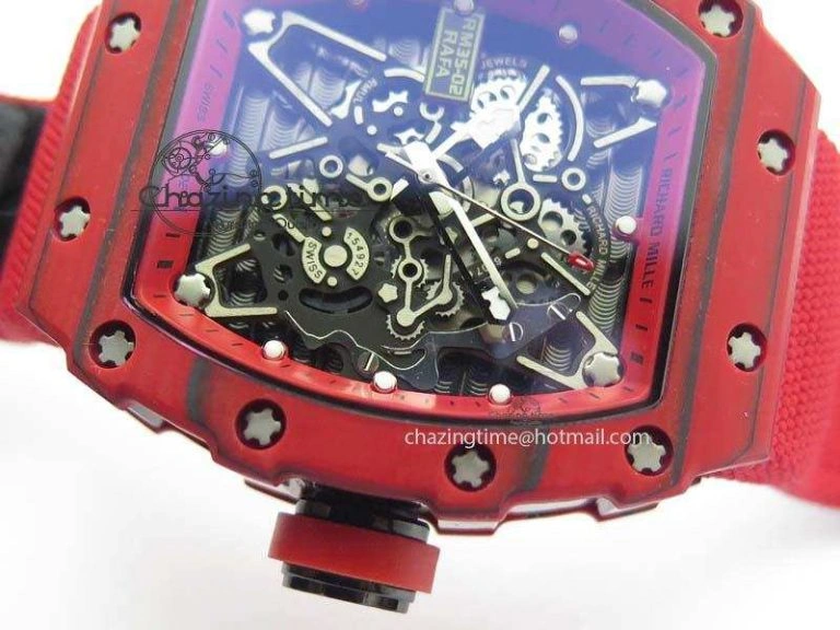 Tailored RM 035-2 Red Carbon Red Inner Bezel Skeleton Dial On Red Nylon Strap MIYOTA 9570