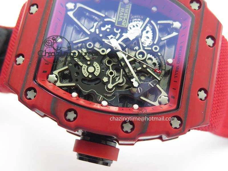 Tailored RM 035-2 Red Carbon Red Inner Bezel Skeleton Dial On Red Nylon Strap MIYOTA 9570