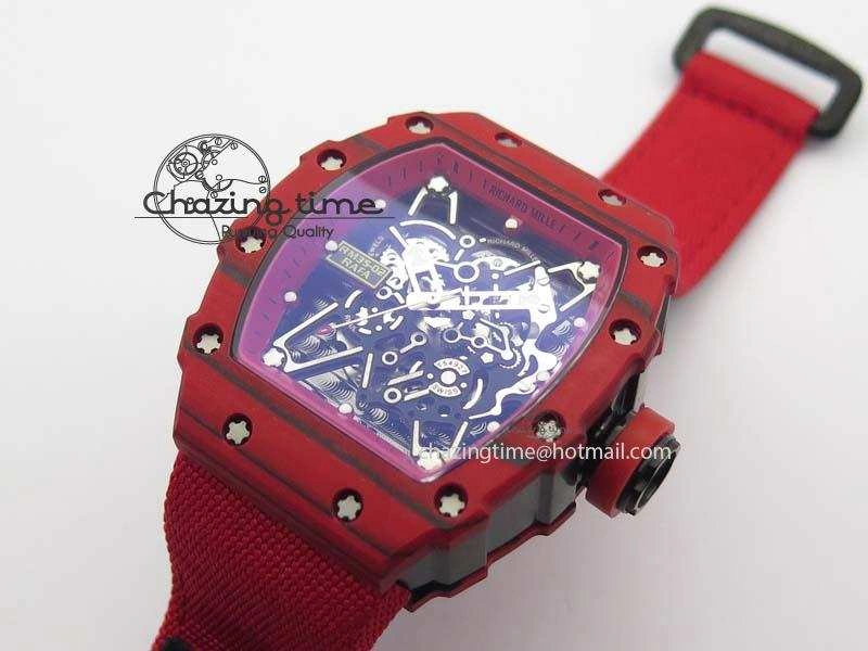 Tailored RM 035-2 Red Carbon Red Inner Bezel Skeleton Dial On Red Nylon Strap MIYOTA 9570