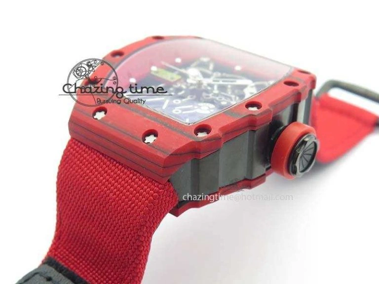 Tailored RM 035-2 Red Carbon Red Inner Bezel Skeleton Dial On Red Nylon Strap MIYOTA 9570