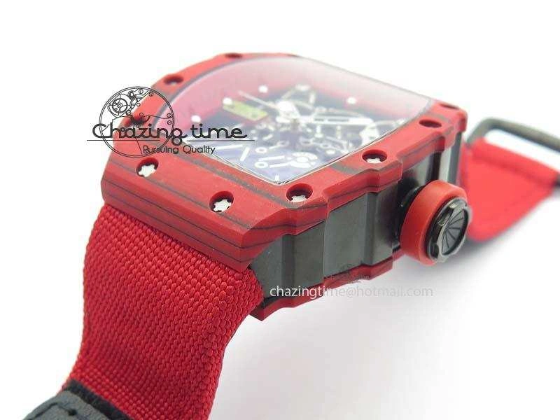 Tailored RM 035-2 Red Carbon Red Inner Bezel Skeleton Dial On Red Nylon Strap MIYOTA 9570