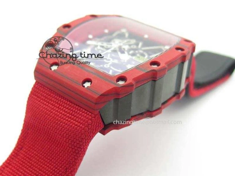 Tailored RM 035-2 Red Carbon Red Inner Bezel Skeleton Dial On Red Nylon Strap MIYOTA 9570
