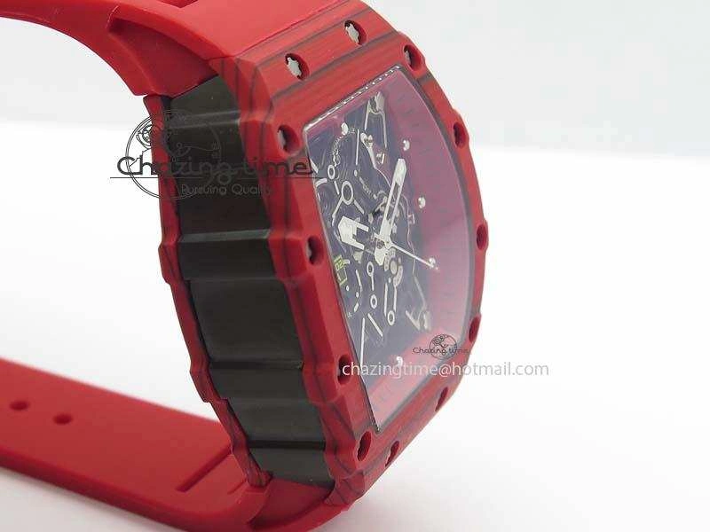 RM 035-2 Red Carbon Red Inner Bezel Skeleton Dial On Red Rubber Strap MIYOTA Modern 9569