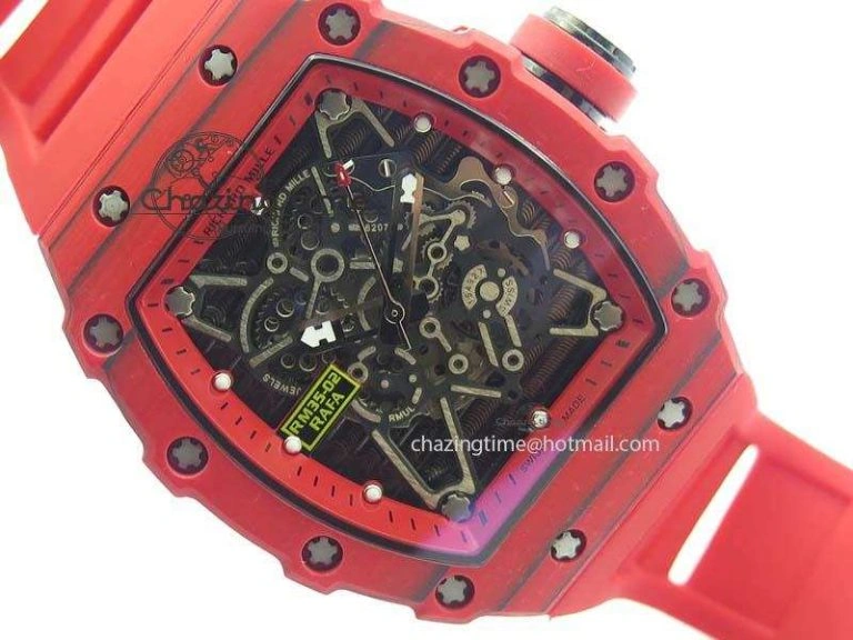 RM 035-2 Red Carbon Red Inner Bezel Skeleton Dial On Red Rubber Strap MIYOTA Modern 9569