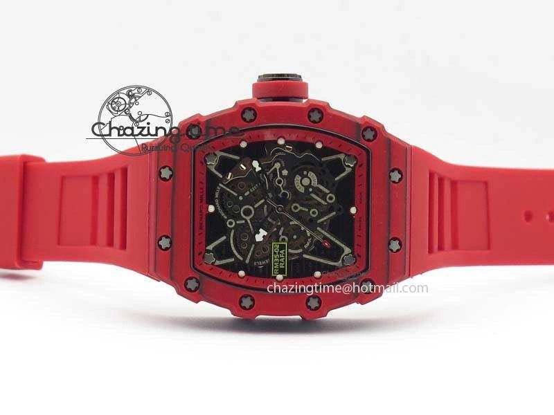 RM 035-2 Red Carbon Red Inner Bezel Skeleton Dial On Red Rubber Strap MIYOTA Modern 9569