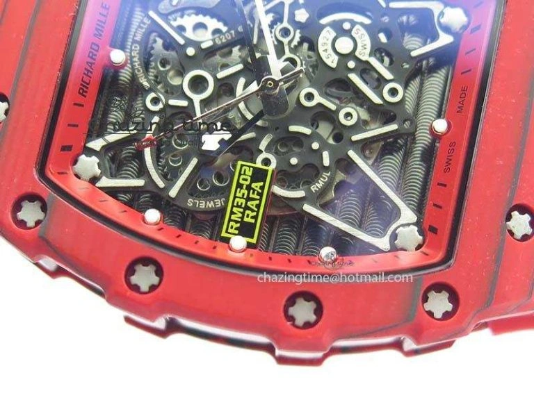 RM 035-2 Red Carbon Red Inner Bezel Skeleton Dial On Red Rubber Strap MIYOTA Modern 9569