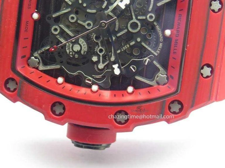 RM 035-2 Red Carbon Red Inner Bezel Skeleton Dial On Red Rubber Strap MIYOTA Modern 9569