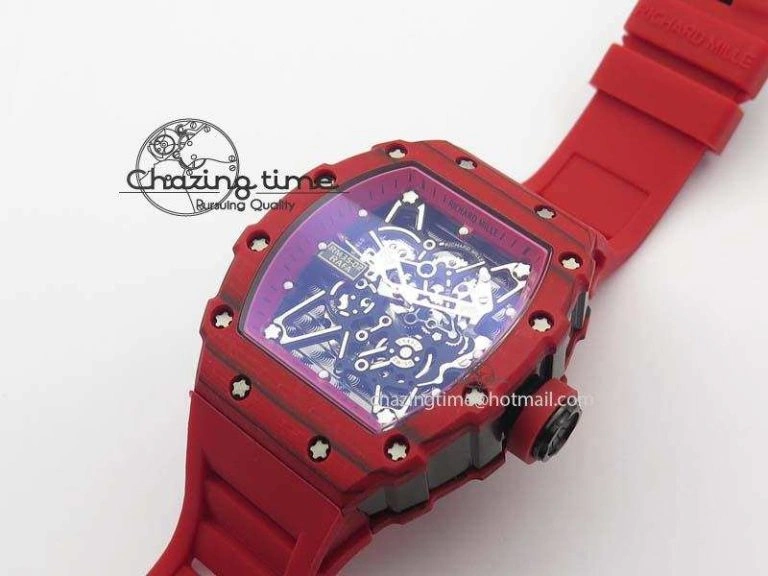 RM 035-2 Red Carbon Red Inner Bezel Skeleton Dial On Red Rubber Strap MIYOTA Modern 9569