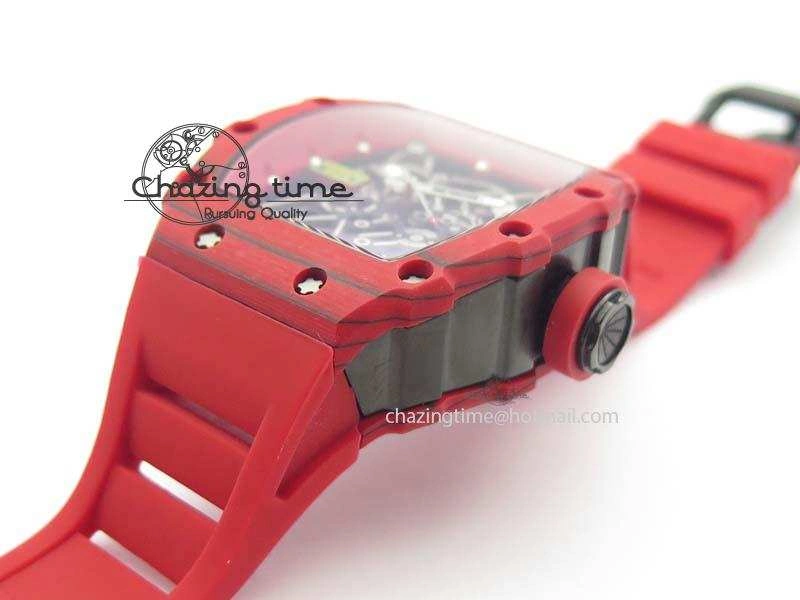 RM 035-2 Red Carbon Red Inner Bezel Skeleton Dial On Red Rubber Strap MIYOTA Modern 9569